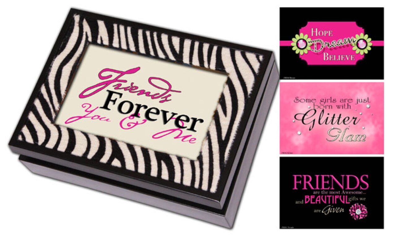 Roman 8" Black and Faux Zebra I'm So Excited Digital Music and Jewelry Box